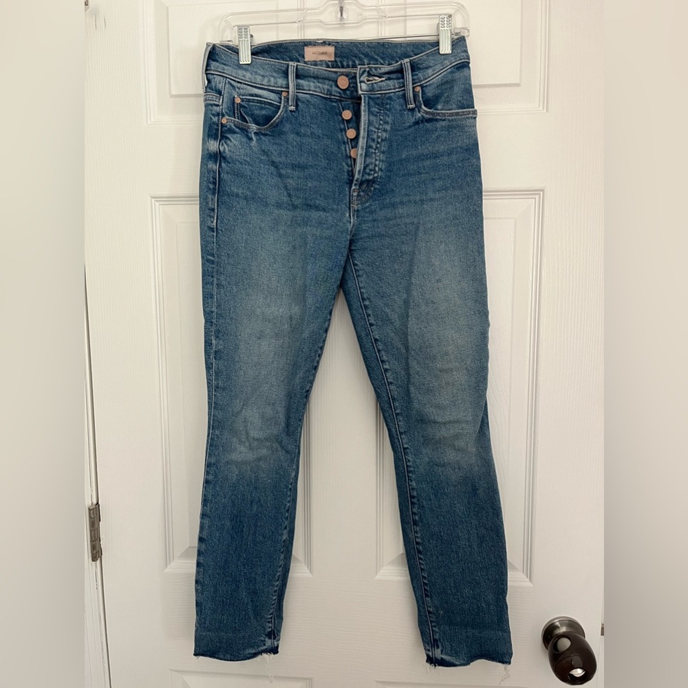 MOTHER The Stunner High Waist Ankle Skinny Jeans in color Crate Digger, Size 25